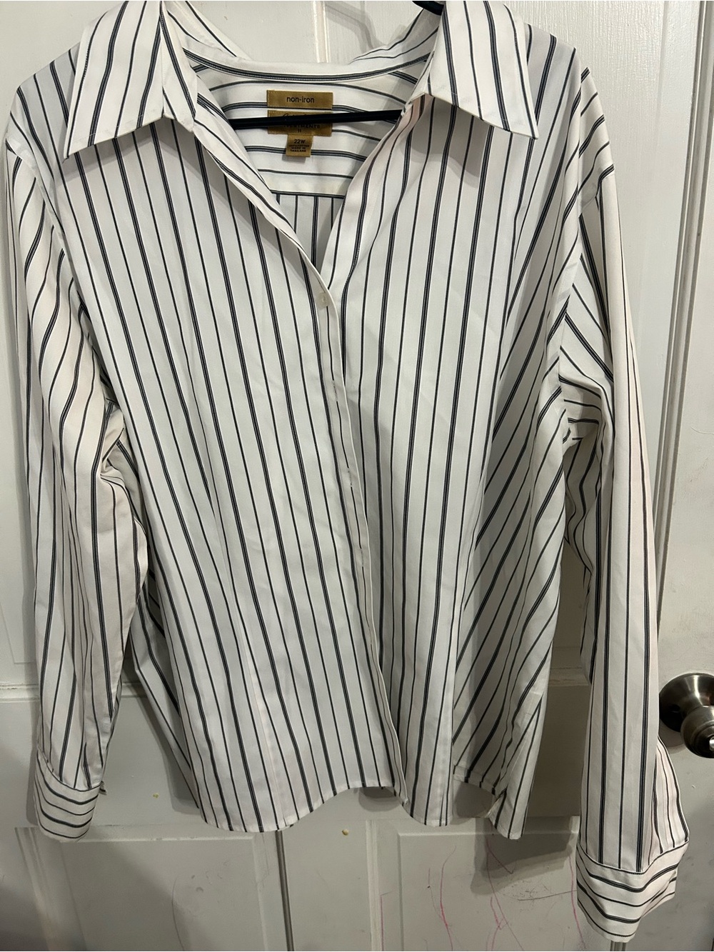 Non-Iron White and Black Stripe Men's Dress Shirt